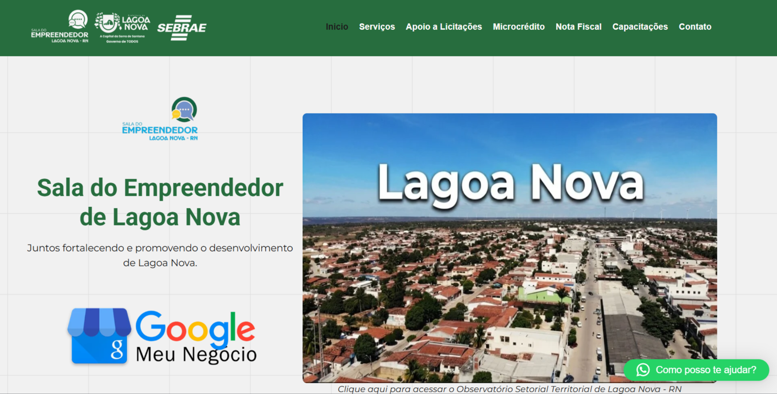 Página da Sala do Empreendedor de Lagoa Nova